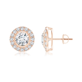 4.8mm GVS2 Solitaire Bezel-Set Round Diamond Halo Stud Earrings in Rose Gold