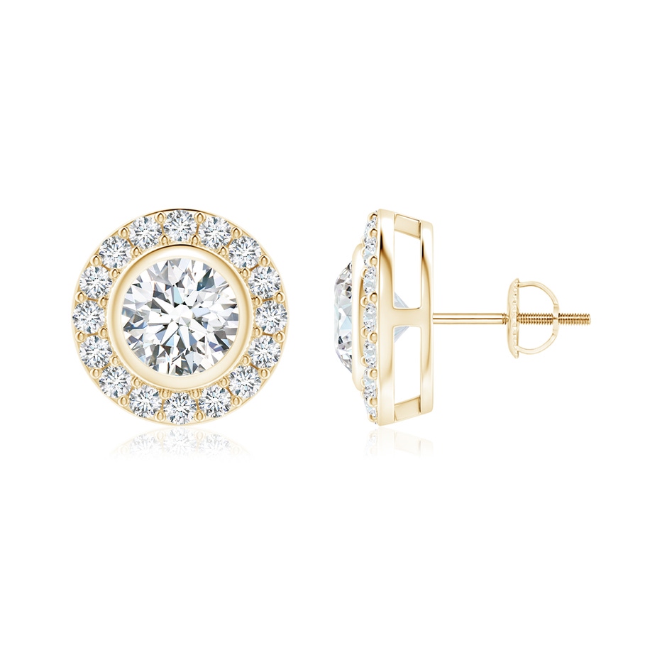 5.1mm GVS2 Solitaire Bezel-Set Round Diamond Halo Stud Earrings in Yellow Gold 