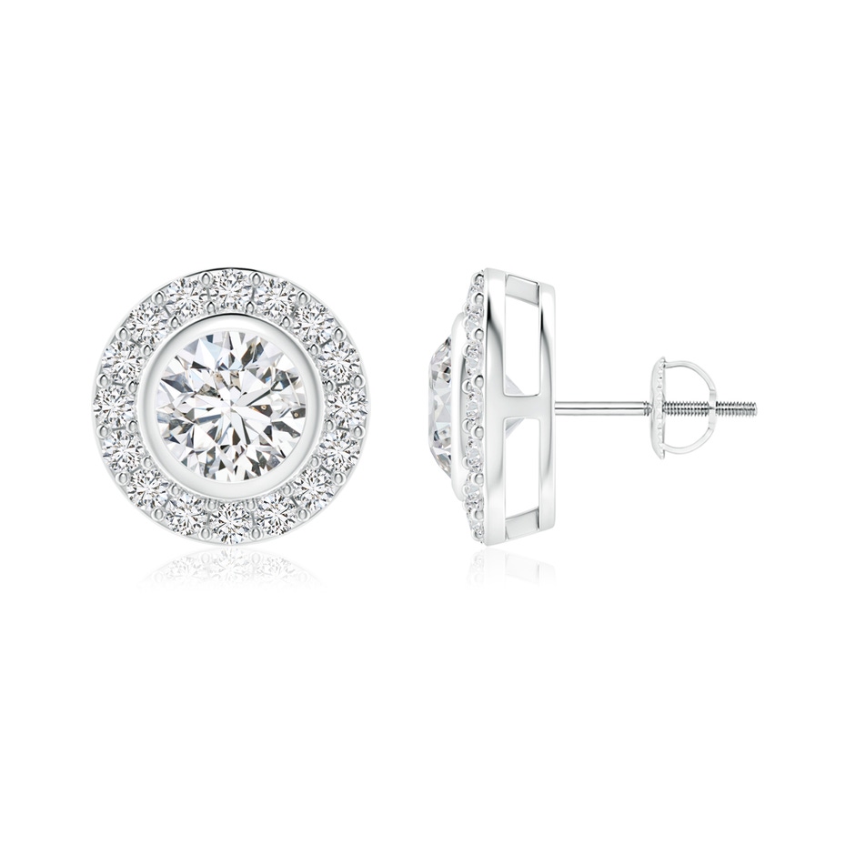 5.1mm HSI2 Solitaire Bezel-Set Round Diamond Halo Stud Earrings in White Gold 