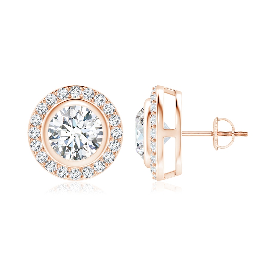 6.4mm GVS2 Solitaire Bezel-Set Round Diamond Halo Stud Earrings in Rose Gold 