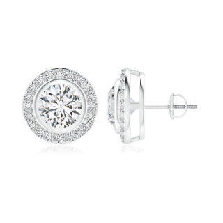 6.4mm HSI2 Solitaire Bezel-Set Round Diamond Halo Stud Earrings in P950 Platinum