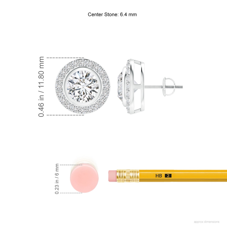 6.4mm HSI2 Solitaire Bezel-Set Round Diamond Halo Stud Earrings in P950 Platinum ruler