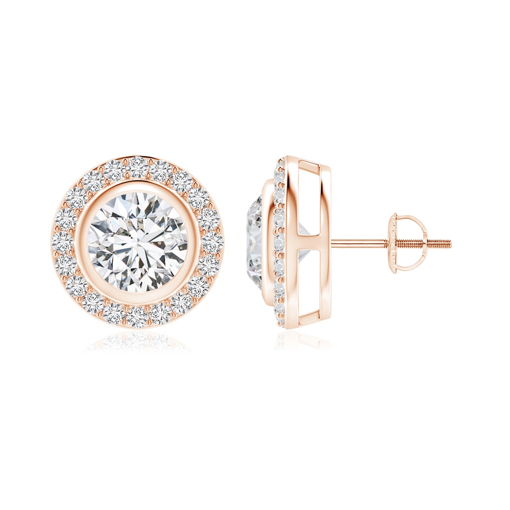 6.4mm HSI2 Solitaire Bezel-Set Round Diamond Halo Stud Earrings in Rose Gold 