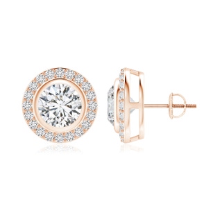 6.4mm HSI2 Solitaire Bezel-Set Round Diamond Halo Stud Earrings in Rose Gold