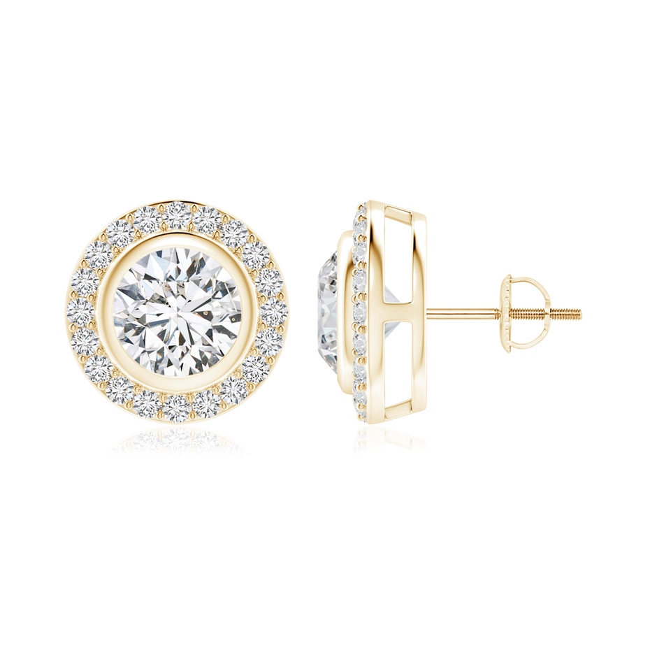 6.4mm HSI2 Solitaire Bezel-Set Round Diamond Halo Stud Earrings in Yellow Gold 
