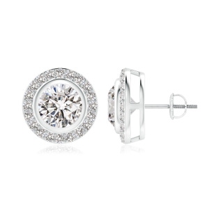 6.4mm IJI1I2 Solitaire Bezel-Set Round Diamond Halo Stud Earrings in P950 Platinum