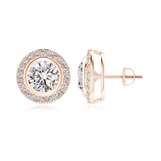 6.4mm IJI1I2 Solitaire Bezel-Set Round Diamond Halo Stud Earrings in Rose Gold