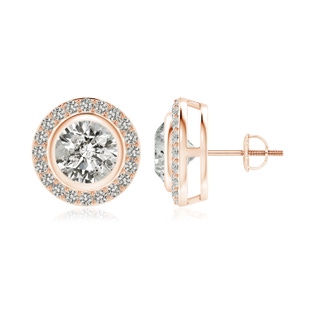 6.4mm KI3 Solitaire Bezel-Set Round Diamond Halo Stud Earrings in Rose Gold