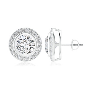 7.4mm HSI2 Solitaire Bezel-Set Round Diamond Halo Stud Earrings in P950 Platinum