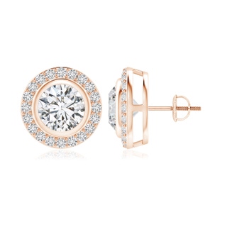 7.4mm HSI2 Solitaire Bezel-Set Round Diamond Halo Stud Earrings in Rose Gold