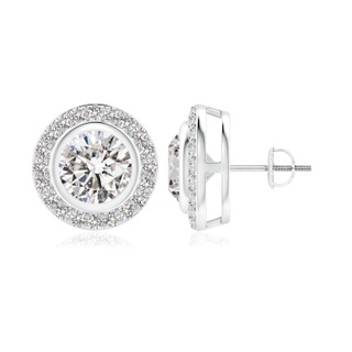7.4mm IJI1I2 Solitaire Bezel-Set Round Diamond Halo Stud Earrings in P950 Platinum