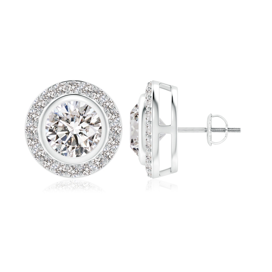 7.4mm IJI1I2 Solitaire Bezel-Set Round Diamond Halo Stud Earrings in P950 Platinum 
