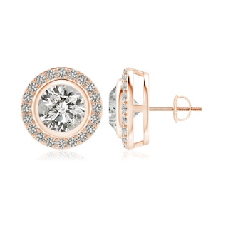 7.4mm KI3 Solitaire Bezel-Set Round Diamond Halo Stud Earrings in 10K Rose Gold