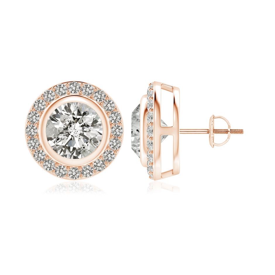 7.4mm KI3 Solitaire Bezel-Set Round Diamond Halo Stud Earrings in Rose Gold 