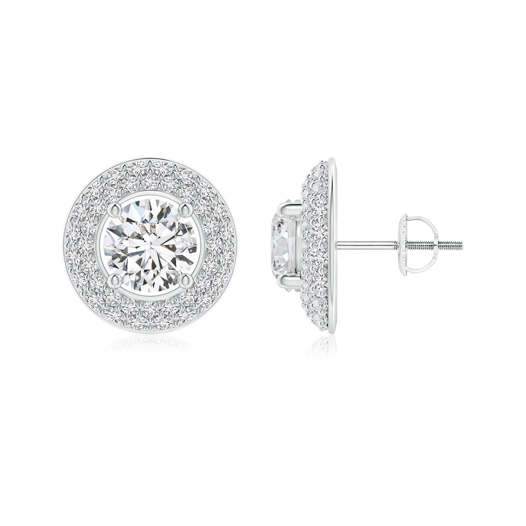 4.6mm HSI2 Solitaire Round Diamond Floating Domed Halo Stud Earrings  in White Gold