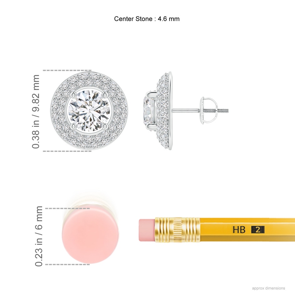 4.6mm HSI2 Solitaire Round Diamond Floating Domed Halo Stud Earrings  in White Gold ruler