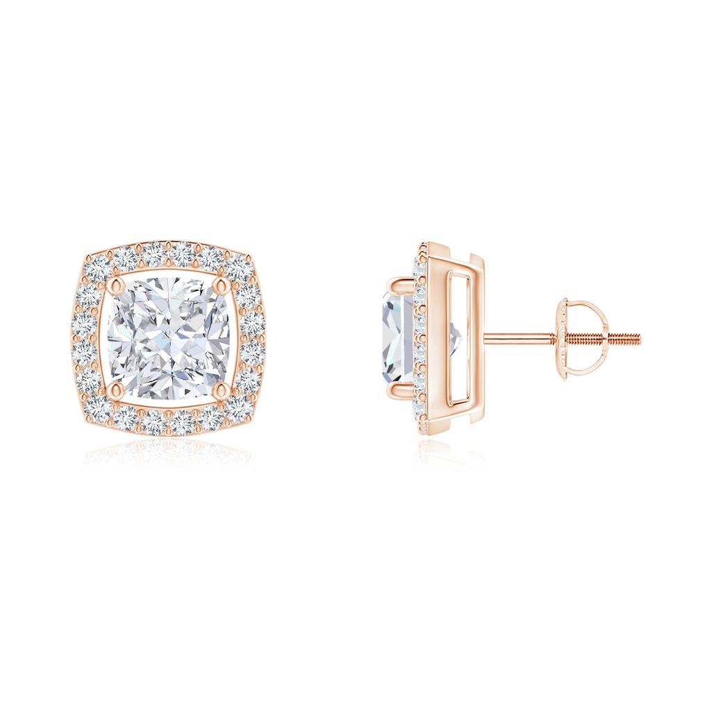 4mm GVS2 Cushion Diamond Floating Halo Stud Earrings in Rose Gold