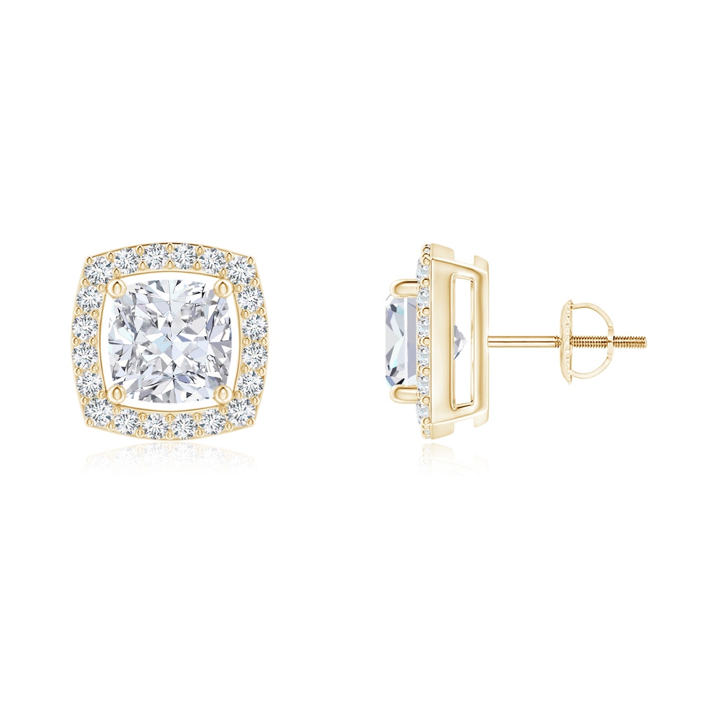 4mm GVS2 Cushion Diamond Floating Halo Stud Earrings in Yellow Gold