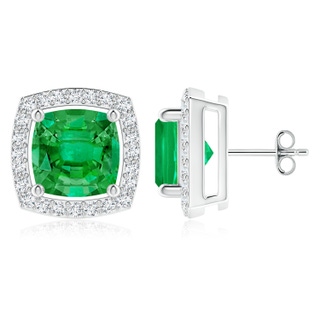 8mm AAA Cushion Emerald Floating Halo Stud Earrings in P950 Platinum