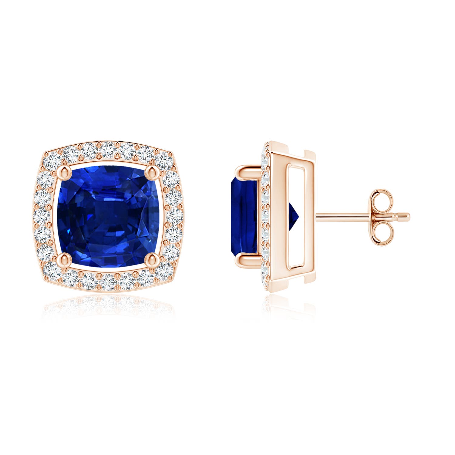 Rose Gold Lab Grown Blue Sapphire Earrings