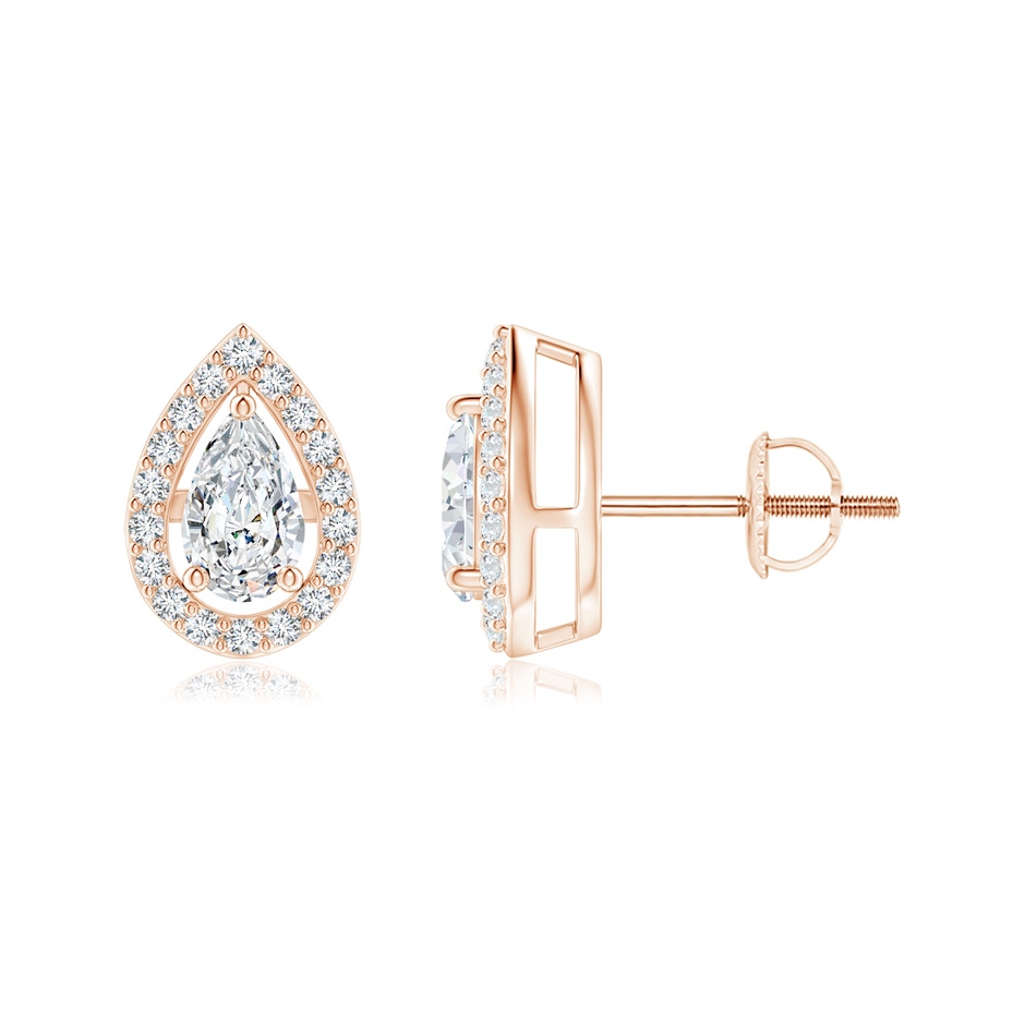 5x3mm GVS2 Solitaire Pear Diamond Halo Stud Earrings in Rose Gold 