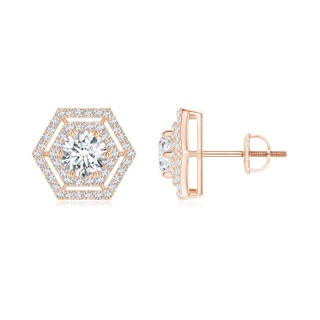 4.9mm GVS2 Round Diamond Hexagonal Floating Double Halo Studs in Rose Gold
