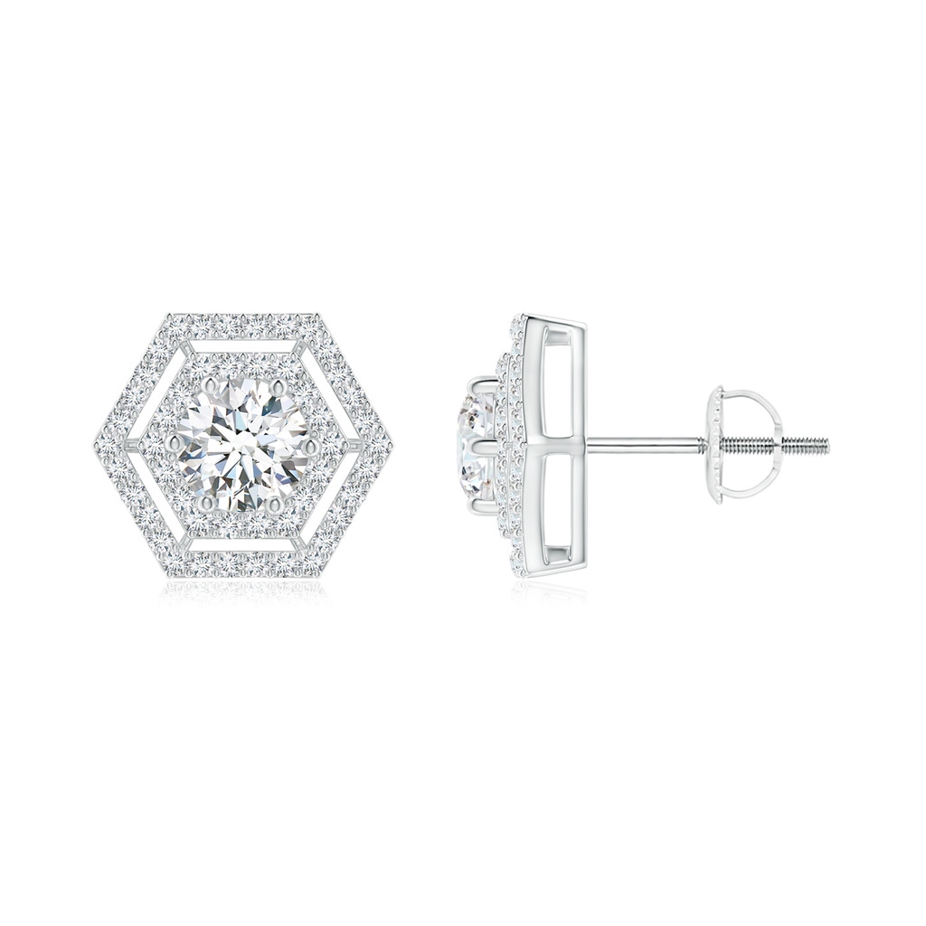 4.9mm GVS2 Round Diamond Hexagonal Floating Double Halo Studs in White Gold