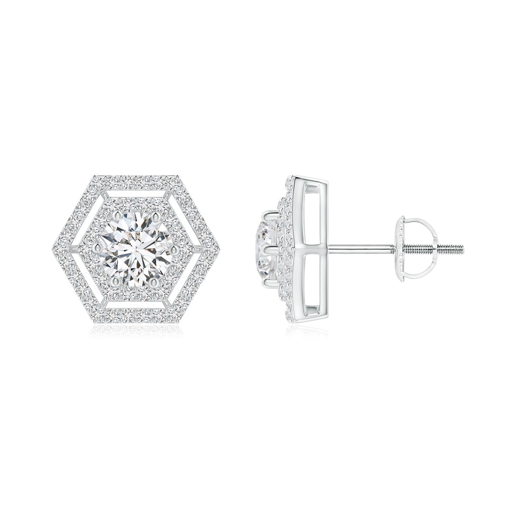 4.9mm HSI2 Round Diamond Hexagonal Floating Double Halo Studs in White Gold