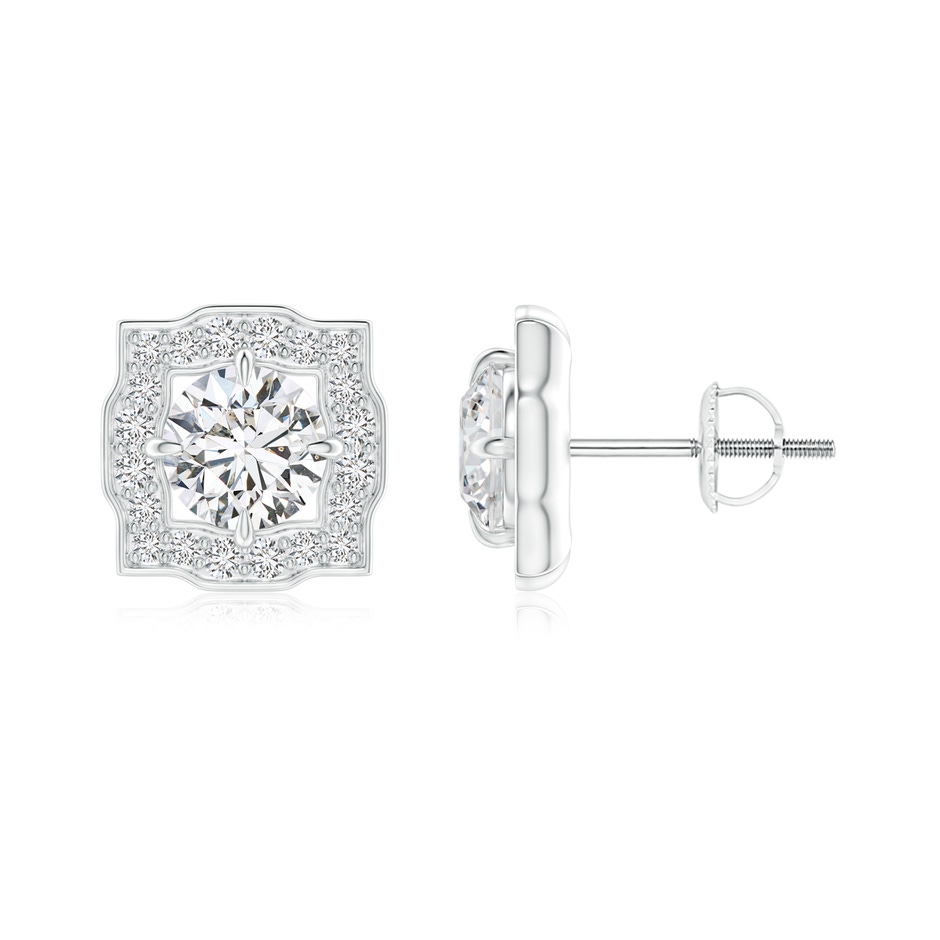 4.7mm HSI2 Art Deco Inspired Round Diamond Halo Solitaire Studs in White Gold 