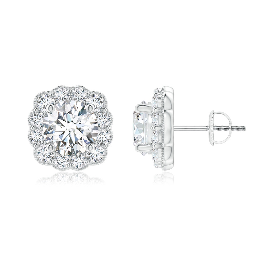 4.5mm GVS2 Round Diamond Scalloped Cushion Halo Stud Earrings in P950 Platinum 