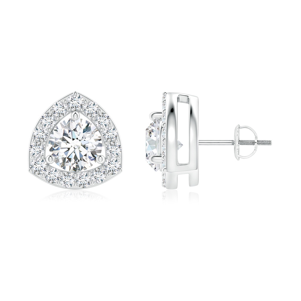 4.6mm GVS2 Round Diamond Trillion Floating Halo Stud Earrings in White Gold