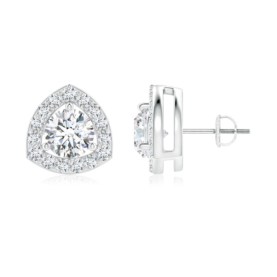 4.6mm GVS2 Round Diamond Trillion Floating Halo Stud Earrings in White Gold 