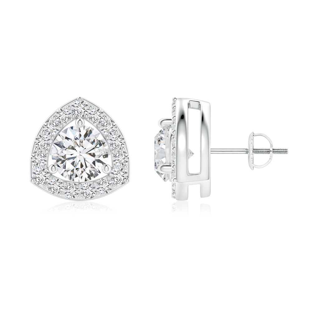 4.6mm HSI2 Round Diamond Trillion Floating Halo Stud Earrings in White Gold