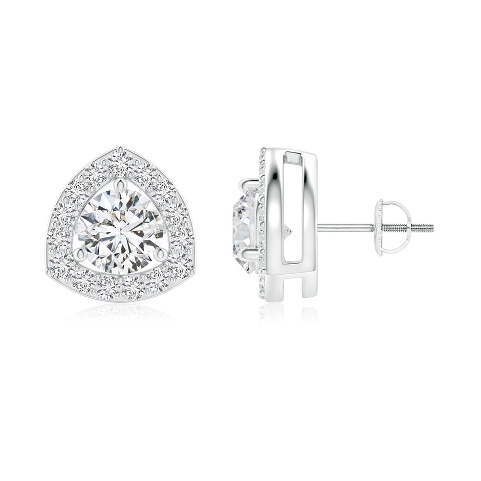 4.6mm HSI2 Round Diamond Trillion Floating Halo Stud Earrings in White Gold 