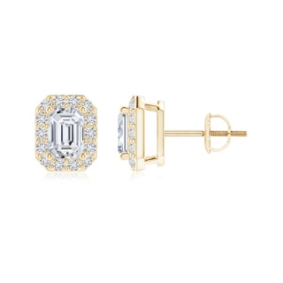 4x3mm HSI2 Emerald-Cut Diamond Double Halo Stud Earrings in 9K Yellow Gold