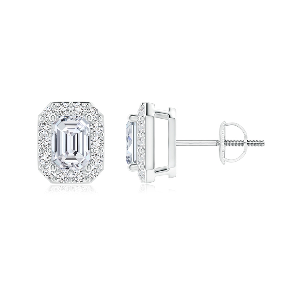 4x3mm HSI2 Emerald-Cut Diamond Double Halo Stud Earrings in White Gold