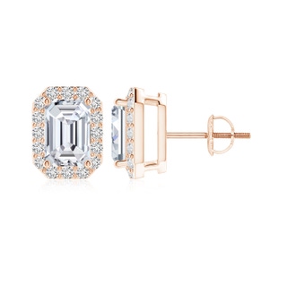 6x4mm HSI2 Emerald-Cut Diamond Double Halo Stud Earrings in Rose Gold