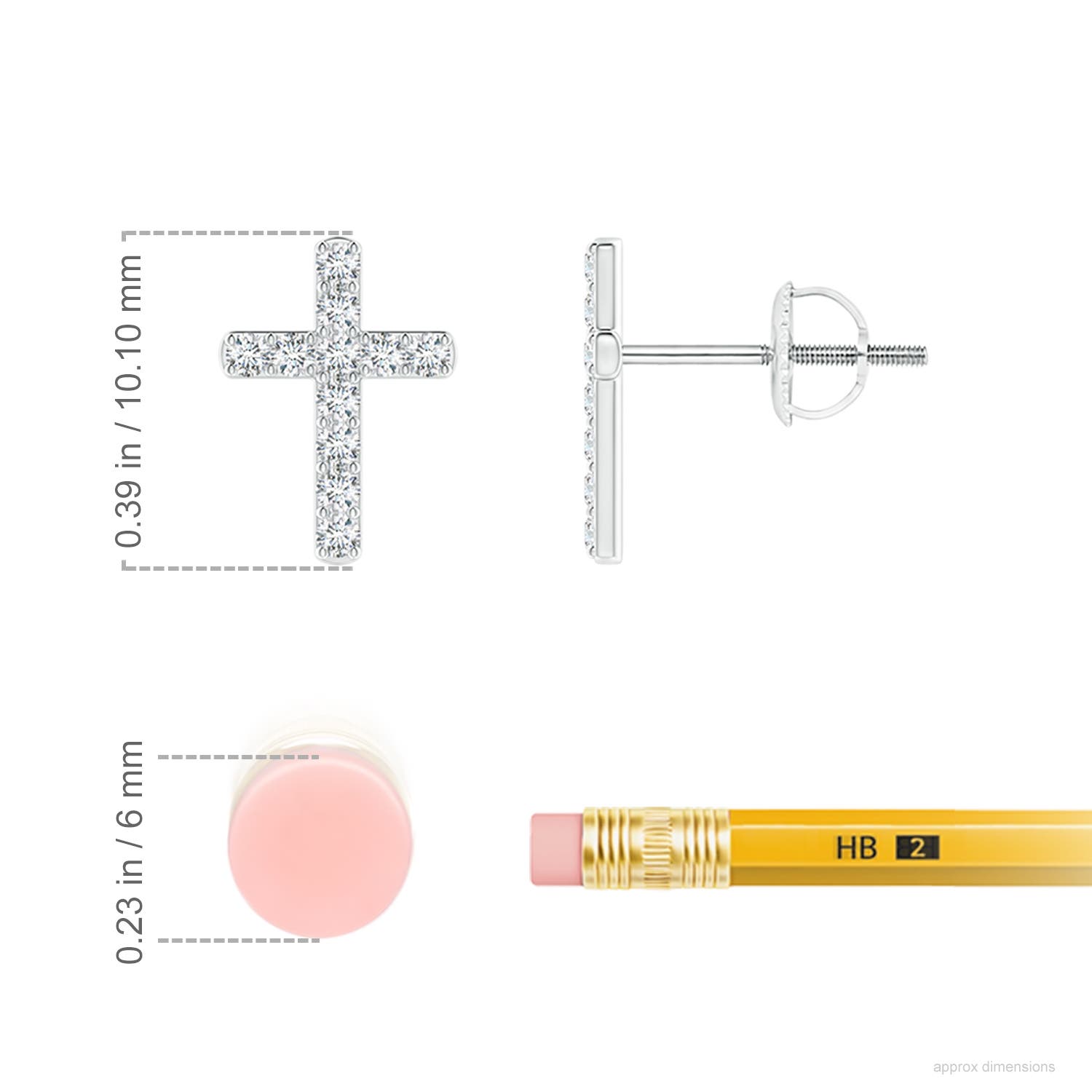 1.2mm GVS2 Diamond Cross Stud Earrings in P950 Platinum - ruler