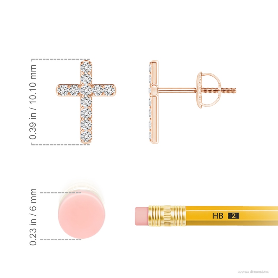 1.2mm HSI2 Diamond Cross Stud Earrings in Rose Gold ruler