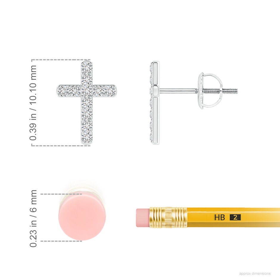 1.2mm HSI2 Diamond Cross Stud Earrings in White Gold ruler