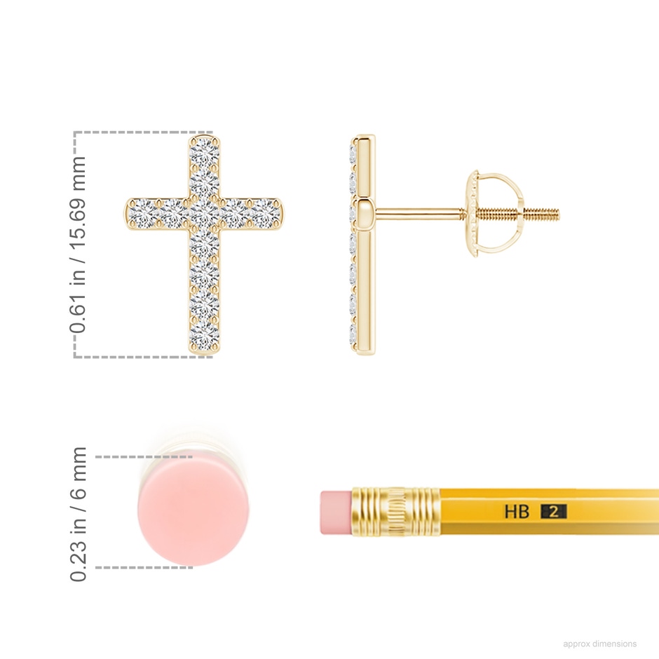 1.75mm HSI2 Diamond Cross Stud Earrings in Yellow Gold ruler