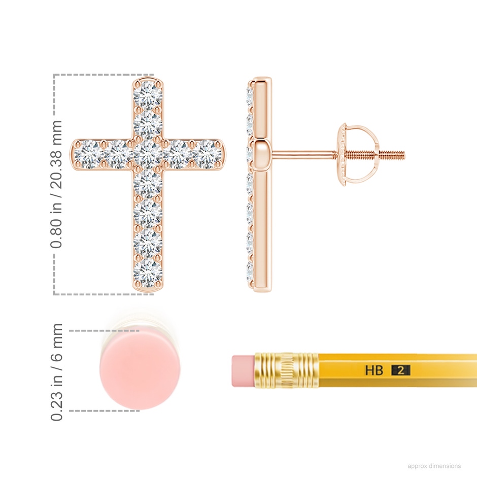 2.2mm GVS2 Diamond Cross Stud Earrings in Rose Gold ruler
