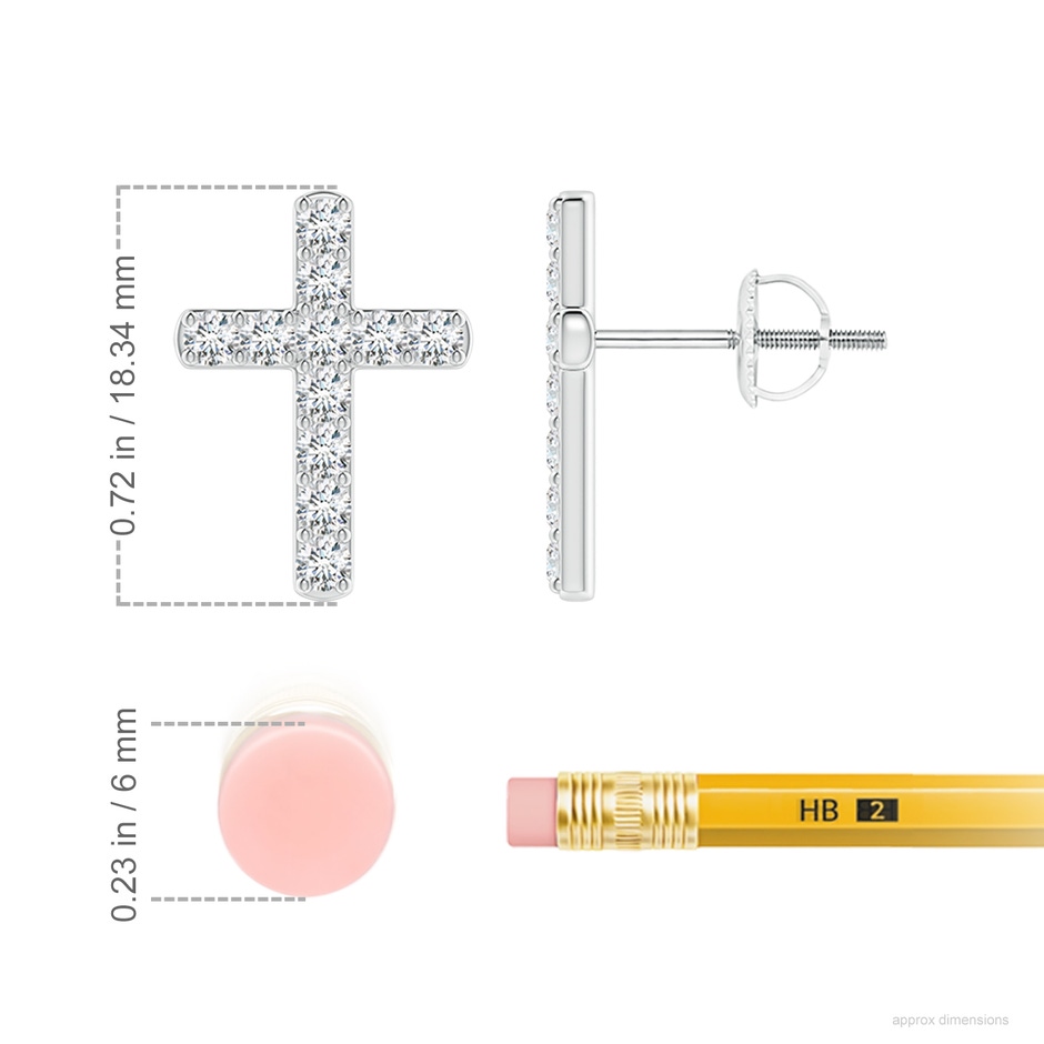 2mm GVS2 Diamond Cross Stud Earrings in White Gold ruler