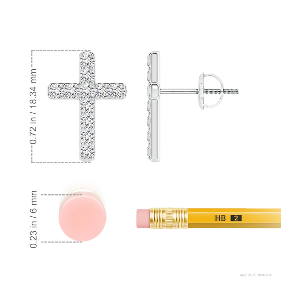 2mm HSI2 Diamond Cross Stud Earrings in P950 Platinum ruler
