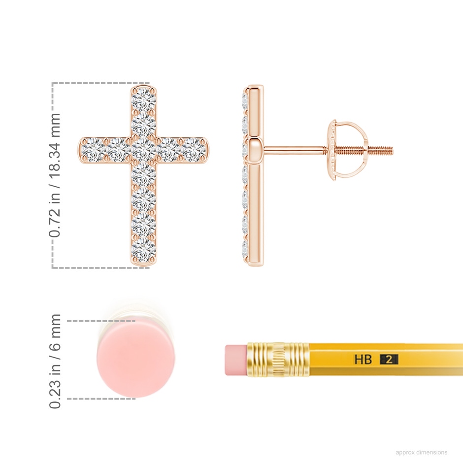2mm HSI2 Diamond Cross Stud Earrings in Rose Gold ruler