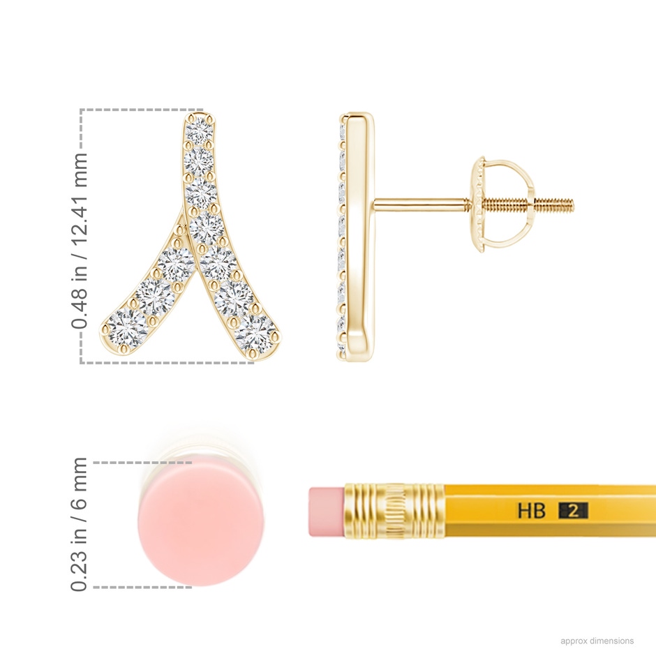 1.8mm HSI2 Prong-Set Diamond Wishbone Studs in Yellow Gold ruler