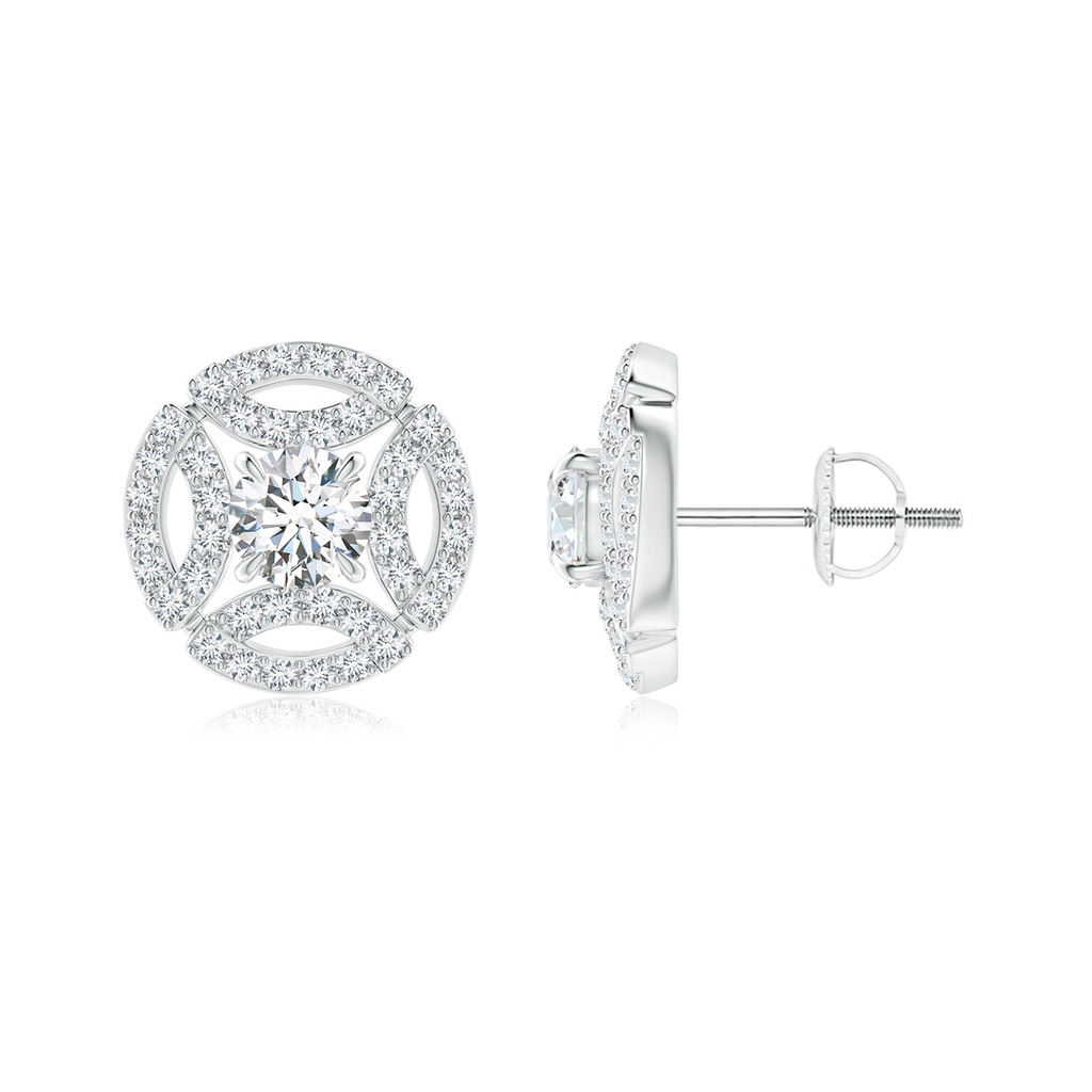 4.1mm GVS2 Art Deco Inspired Diamond Round Stud Earrings in White Gold