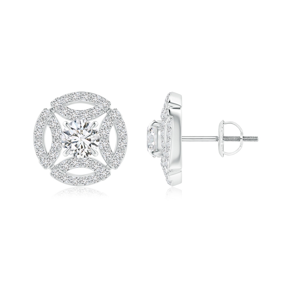 4.1mm HSI2 Art Deco Inspired Diamond Round Stud Earrings in White Gold 