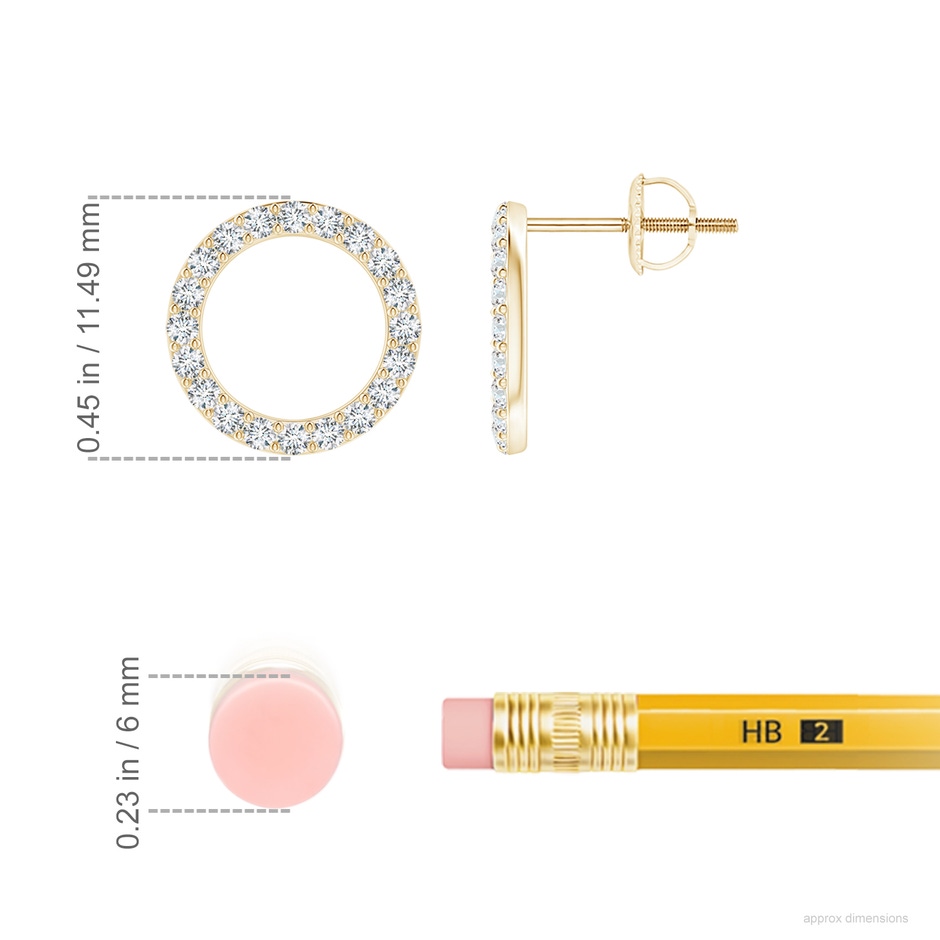 1.4mm GVS2 Diamond Open Circle Stud Earrings in Yellow Gold ruler