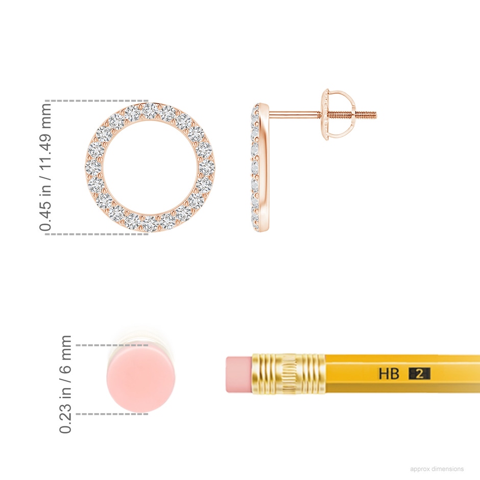 1.4mm HSI2 Diamond Open Circle Stud Earrings in Rose Gold ruler